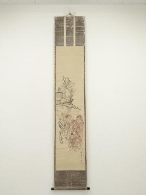 江戸中期　河村琦鳳筆　やすらい祭　肉筆紙本掛軸（保護箱）